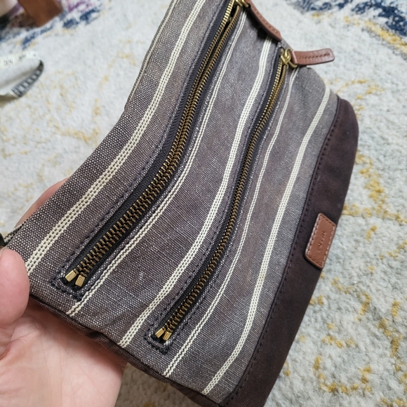 Fossil clutch small bag cotton fabric zipper brown stripes - Picture 4 of 9